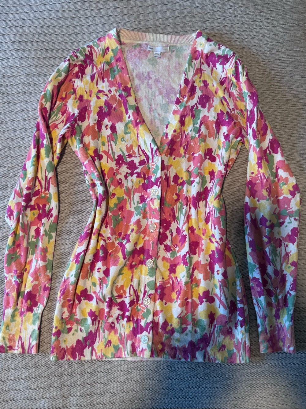 GAP Pink Multi Floral V-Neck Button Cardigan